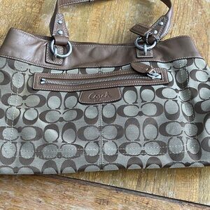 Coach Brown and Cream Signature Shoulder Bag